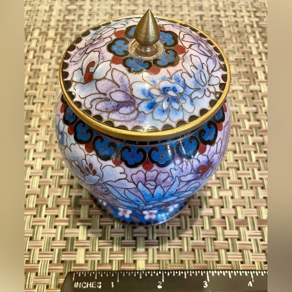 Vintage Cloisonné Trinket box & Ginger Jar Enameled brass, Handmade Chinese Art - Picture 4 of 10